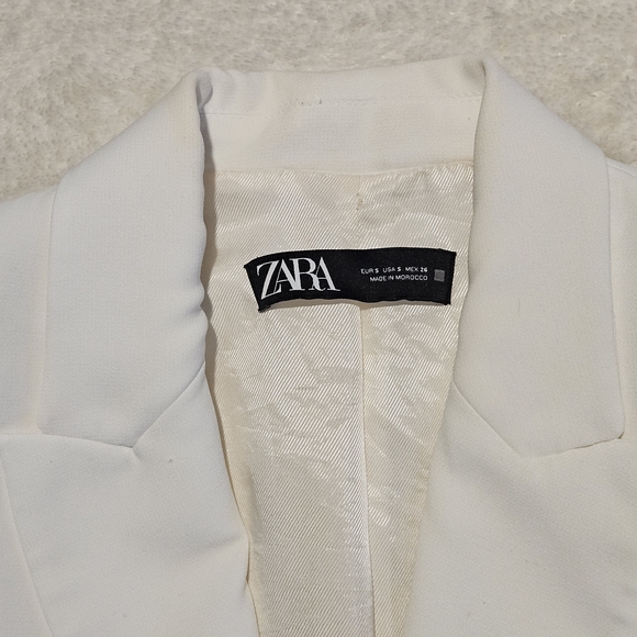 Zara White Blazer Size S Rolled Up Sleeves Business Casual Minimalist Office - Picture 6 of 12